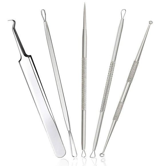 Professional Blackhead Remover Pimple Comedone Extractor Tools Set of 5, Best Splinter Acne Removal Kit and Skin Tools for Skin Blemishes, Whitehead, Pimples, Cysts and Zit Popper