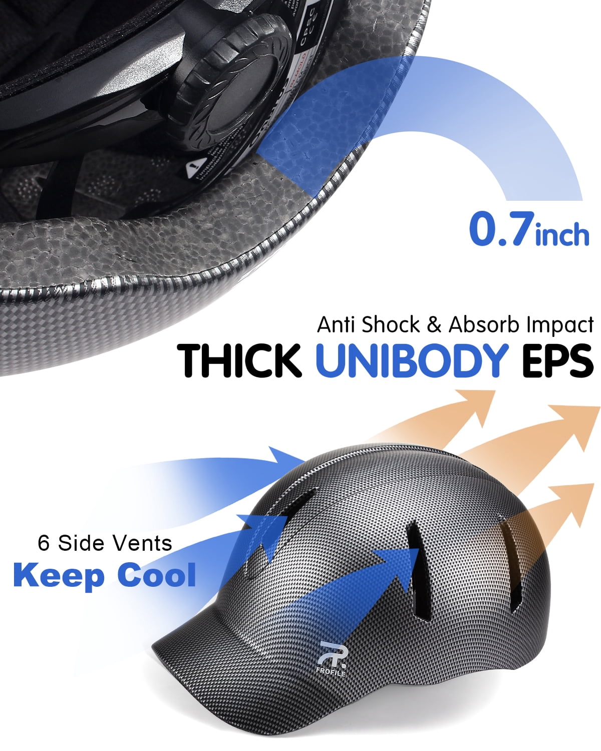 FROFILE Bike Helmet Adult Men Women - (Medium, Gray) Baseball Cap Style Bike Helmet for Adults Bicycle Helmets with Magnetic Buckle Scooter Helmet for Men Women