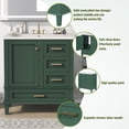 thumbnail image 4 of EUROCO 30" Modern Bathroom Vanity Cabinet Solid Wood with Top Basin,Bathroom Storage Cabinet with Soft Closing Door and 3 Drawers,Green, 4 of 9