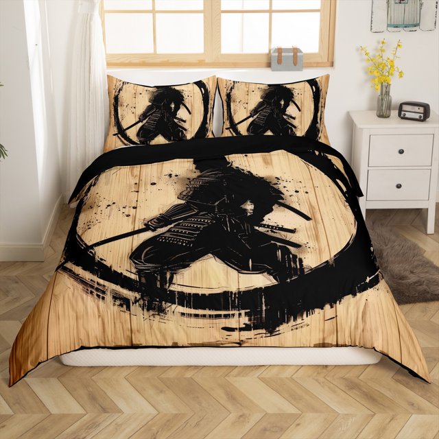 Erosebridal Housse de Couette Imprimé Samouraï Simple, Housse de Couette Style Japonais Simple, Décoration de Cabane Lodge, Réversible 2 Pcs (Sans Couette)