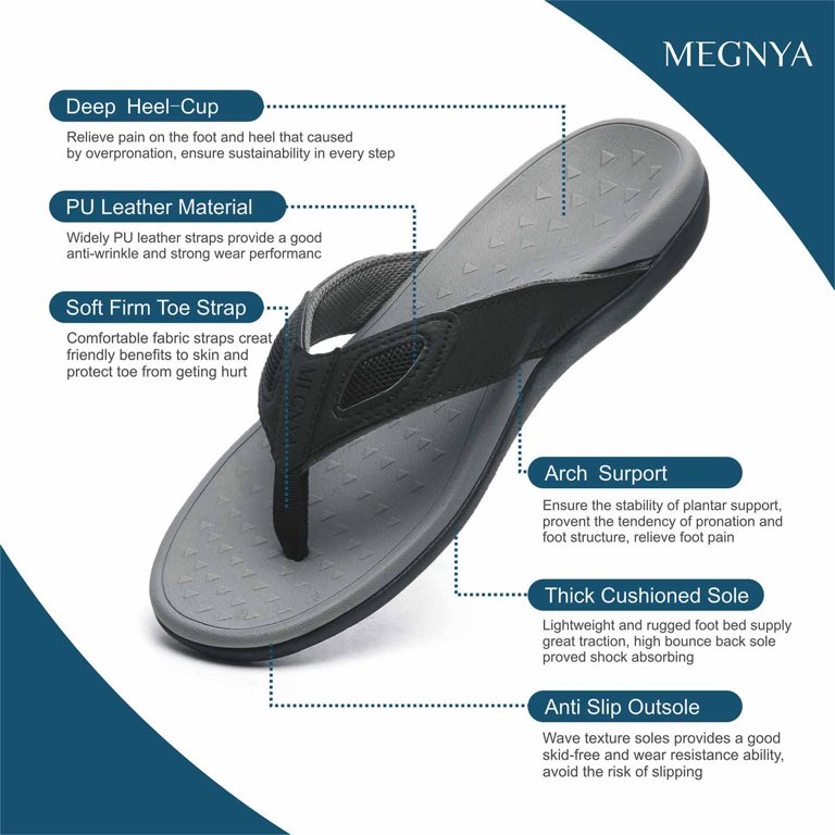 MEGNYA Mens Orthopedic Flip Flops for Plantar Fasciitis 