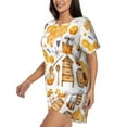 thumbnail image 2 of Uemuo Honey Bee Set Pattern Women's Short-Sleeved Pajama, Button-Front Loungewear, 2-Piece Summer Sleepwear, Elastic Drawstring Shorts-4X-Large, 2 of 7