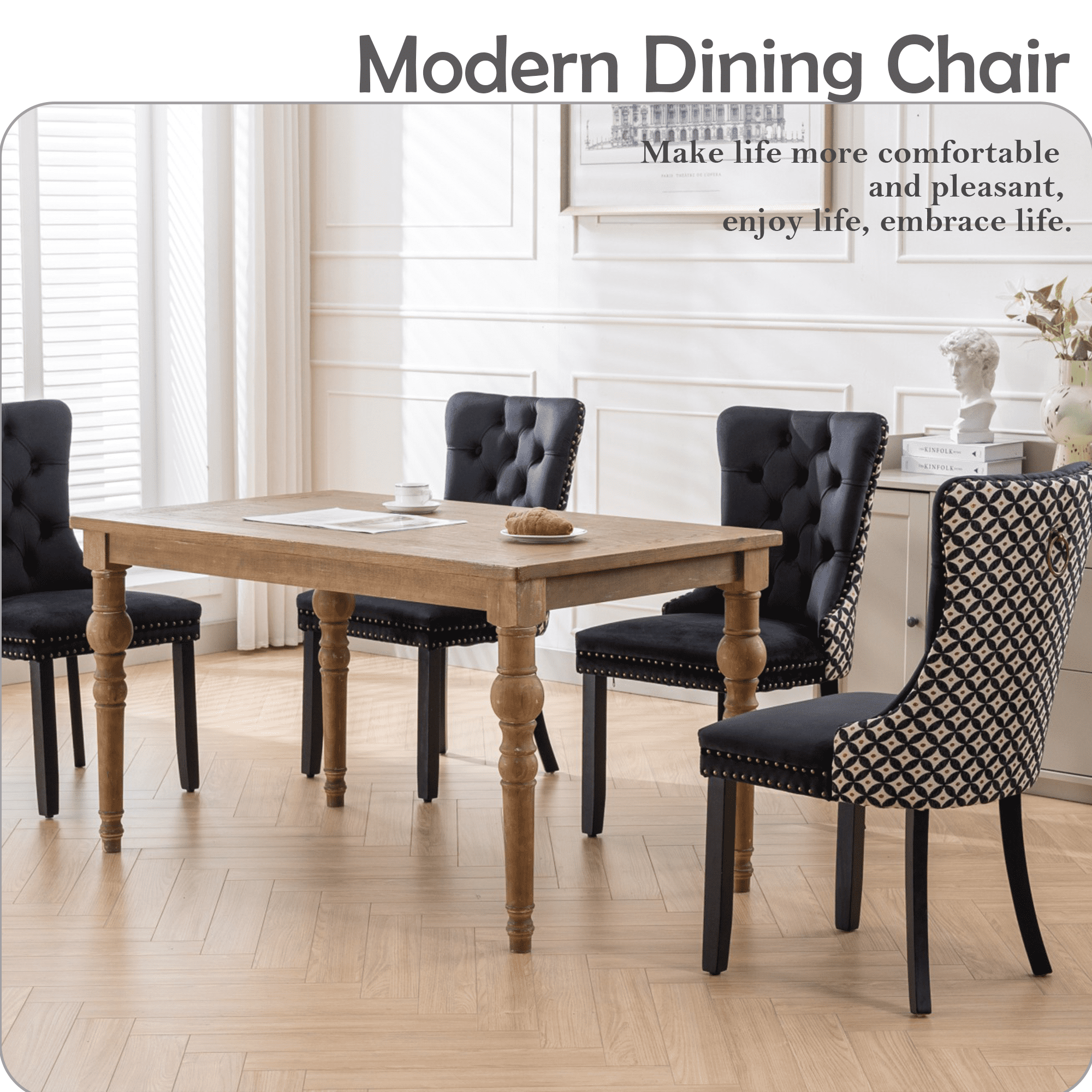 Velvet Tufted Dining Chairs Set of 6, Upholstered Accent Chairs with Solid Wood Frame for Kitchen & Dining Room