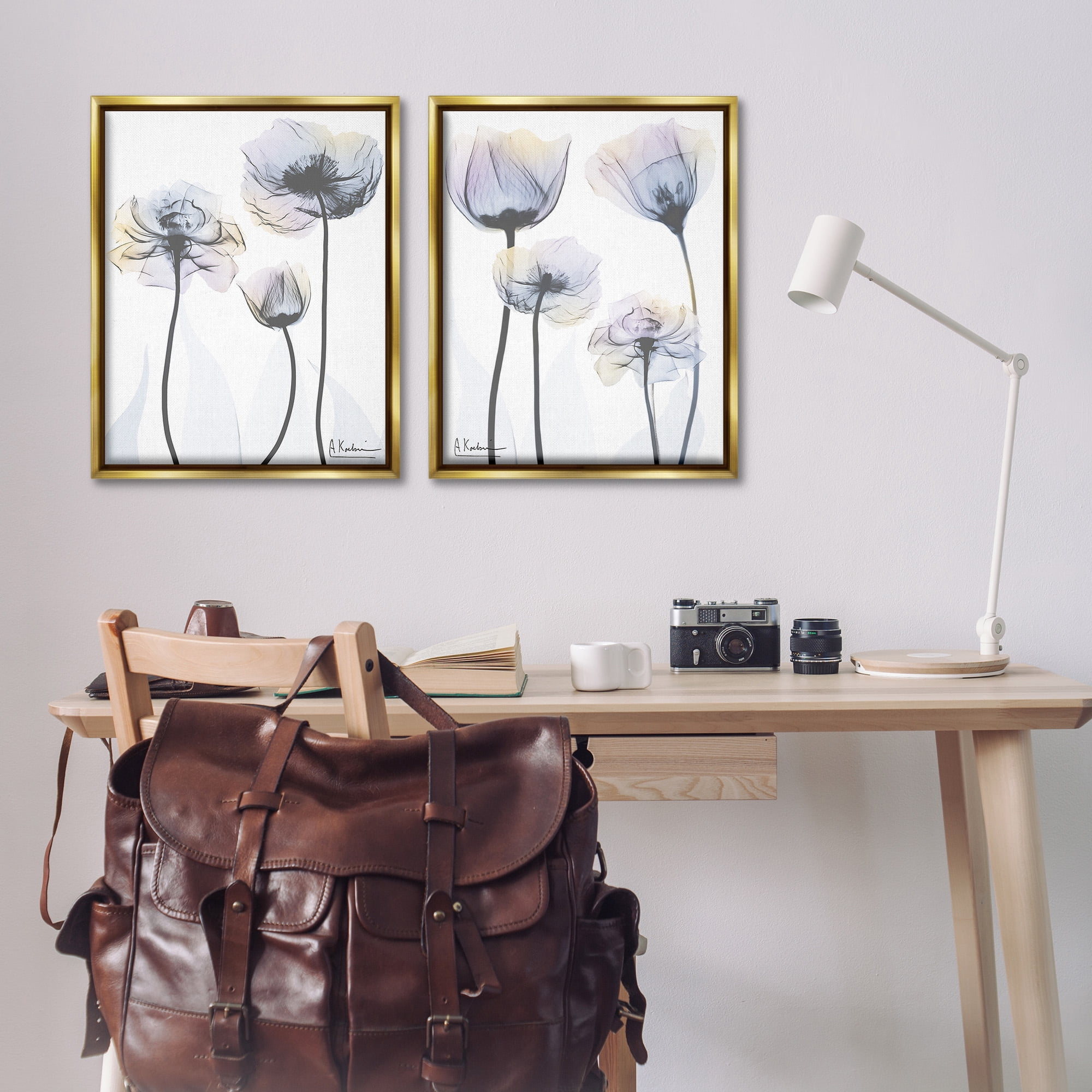 Stupell Industries Modern X-Ray Blooms Botanical & Floral Photography Gold Floater Framed Canvas Art Print Wall Art, 25 x 31, Set of 2