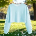 thumbnail image 4 of Uootdi Casual Tops for Women Crewneck Long Sleeve Floral Print Cropped Hem Fall Winter Casual Sweatshirts Gift, 4 of 5