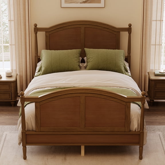 MODERNLUXE Mid-Century Full Bed Frame with Arched Headboard,Farmhouse Platform Bed with Wooden Slat Support, No Box Spring Needed,Walnut