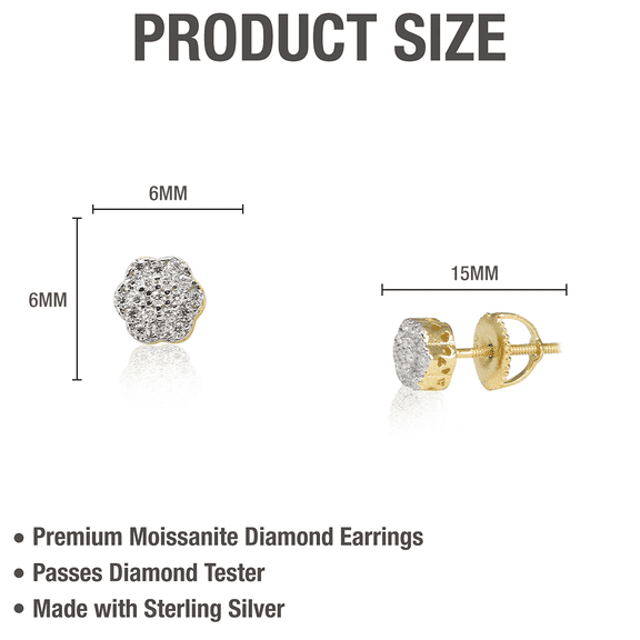 Moissanite Cluster Earrings for Men & Women 925 Sterling Silver, Diamond Tester Approved, Luxury Gift Box Included, 0.2 CT 6mm Gold
