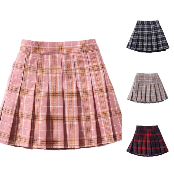 lnmuld Vintage Check Plaid Permanent Pleated Mini Skort Lined Preppy Back to School Mix Match Outfit for Girls Pink,4-5 Years