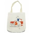 thumbnail image 1 of Modern Tote Bag, Woman Sketch in Polka Dots Swimwear with Vintage Car Summer Beach Artwork, Cloth Linen Reusable Bag for Shopping Books Beach and More, 16.5" X 14", Cream, by Ambesonne, 1 of 2