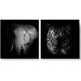 thumbnail image 3 of PixonSign Canvas Print Wall Art High Contrast Elephant & Tiger Close-Up Animals Wildlife Photography Realism Romantics Dramatic Dark Black and White for Living Room, Bedroom, Office - 12"x12" x 2, 3 of 5