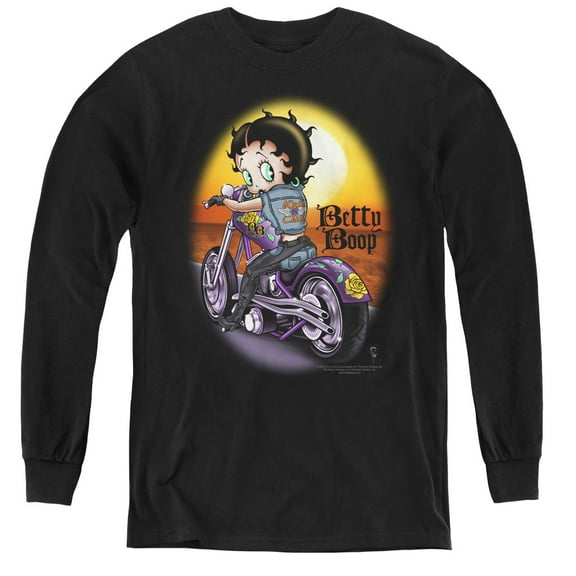 Betty Boop Wild Biker Youth Long Sleeve T-Shirt Tee Black