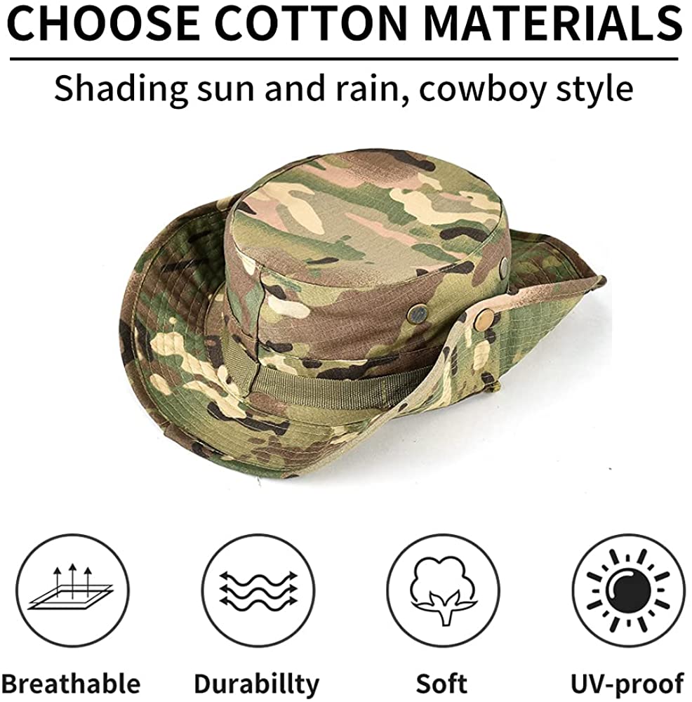Wide Brim Boonie Hat,Top Camo Sun Cap 