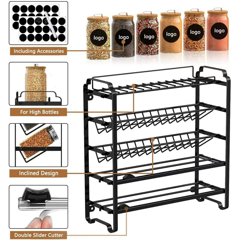 5-Tier Stackable Seasoning Spice Rack Organizer Detachable Countertop for  Cabinet, Black Frosted Iron Kitchen Counter Shelf( Spice Jars Not Included)  