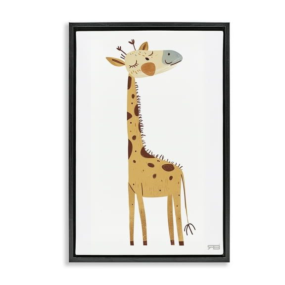 Stupell Industries Happy Giraffe Winking Animals & Insects Painting Black Floater Framed Art Print Wall Art, 17 x 25