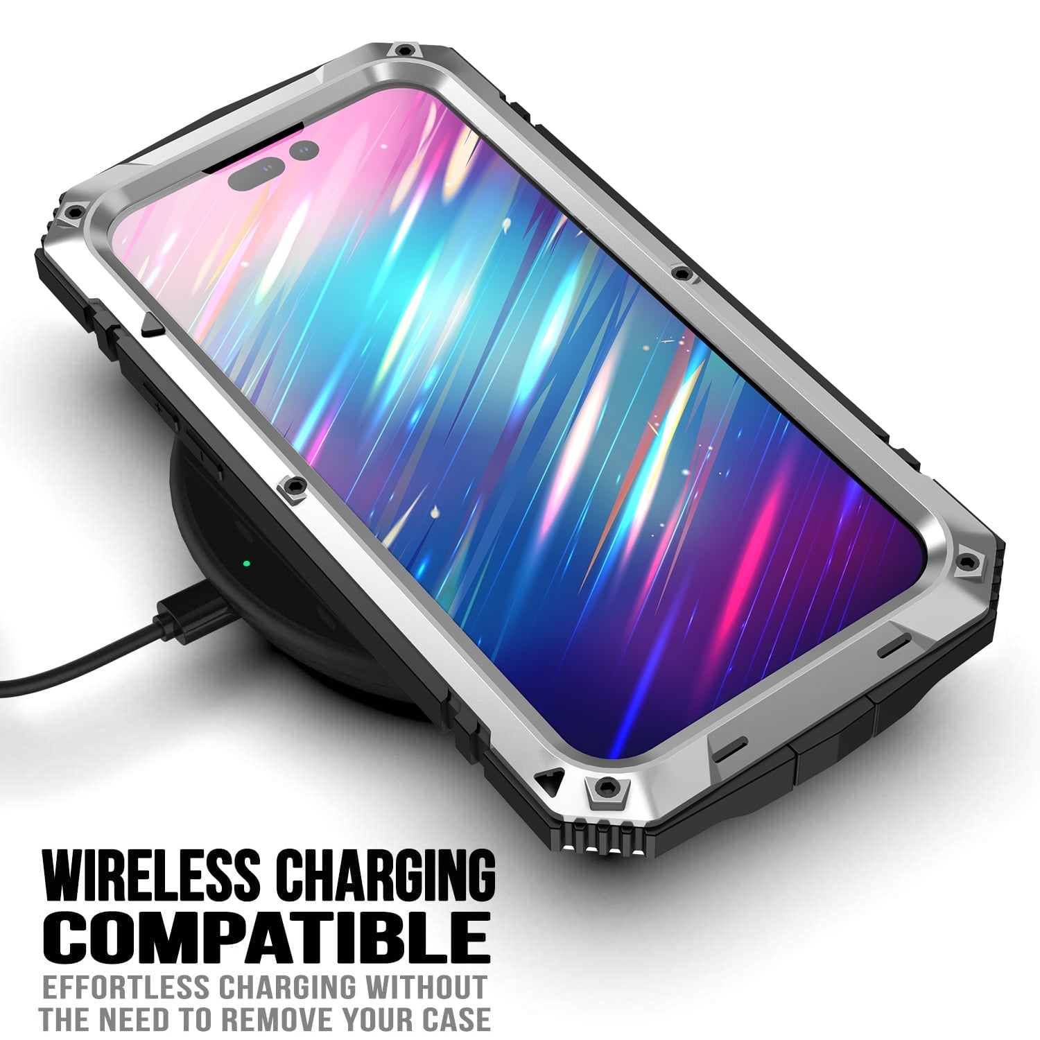iPhone 14 Pro Max Rugged Full-Body Case, Metal Bumper Built-in Screen Protector&Kickstand,Dustproof and Drop-Proof,Full Body Protection Heavy Duty Rugged Military Cover For iPhone 14 Pro Max, Silver
