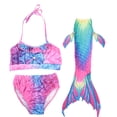 thumbnail image 1 of Conjunto de bikini de traje de baño para niñas de 3 piezas con trajes de baño de sirvienta de mar con cola de pez (120), 1 of 10
