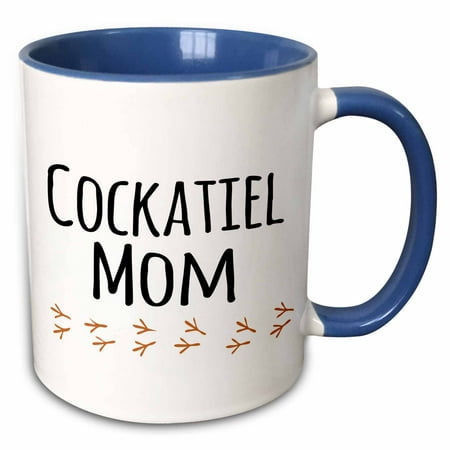 3dRose Cockatiel Mom - for bird lover pet owners for her - cockatoo parrot Quarrion Weiro with footprints - Two Tone Blue Mug,