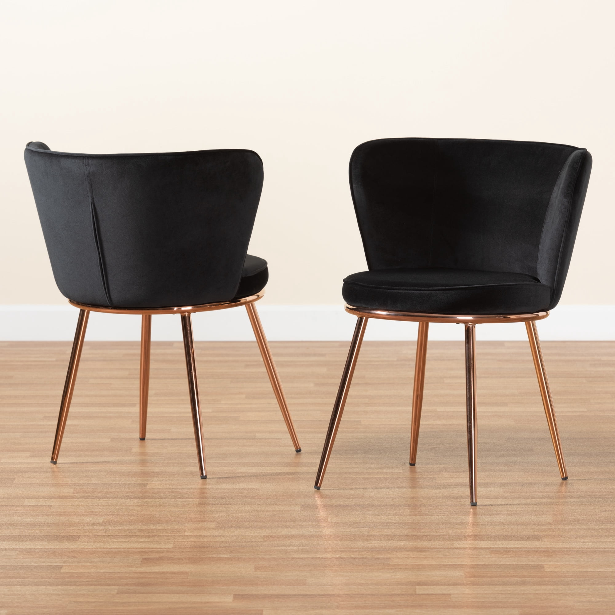 Baxton Studio Farah Dining Chair, Set of 2, Black/Rose Gold