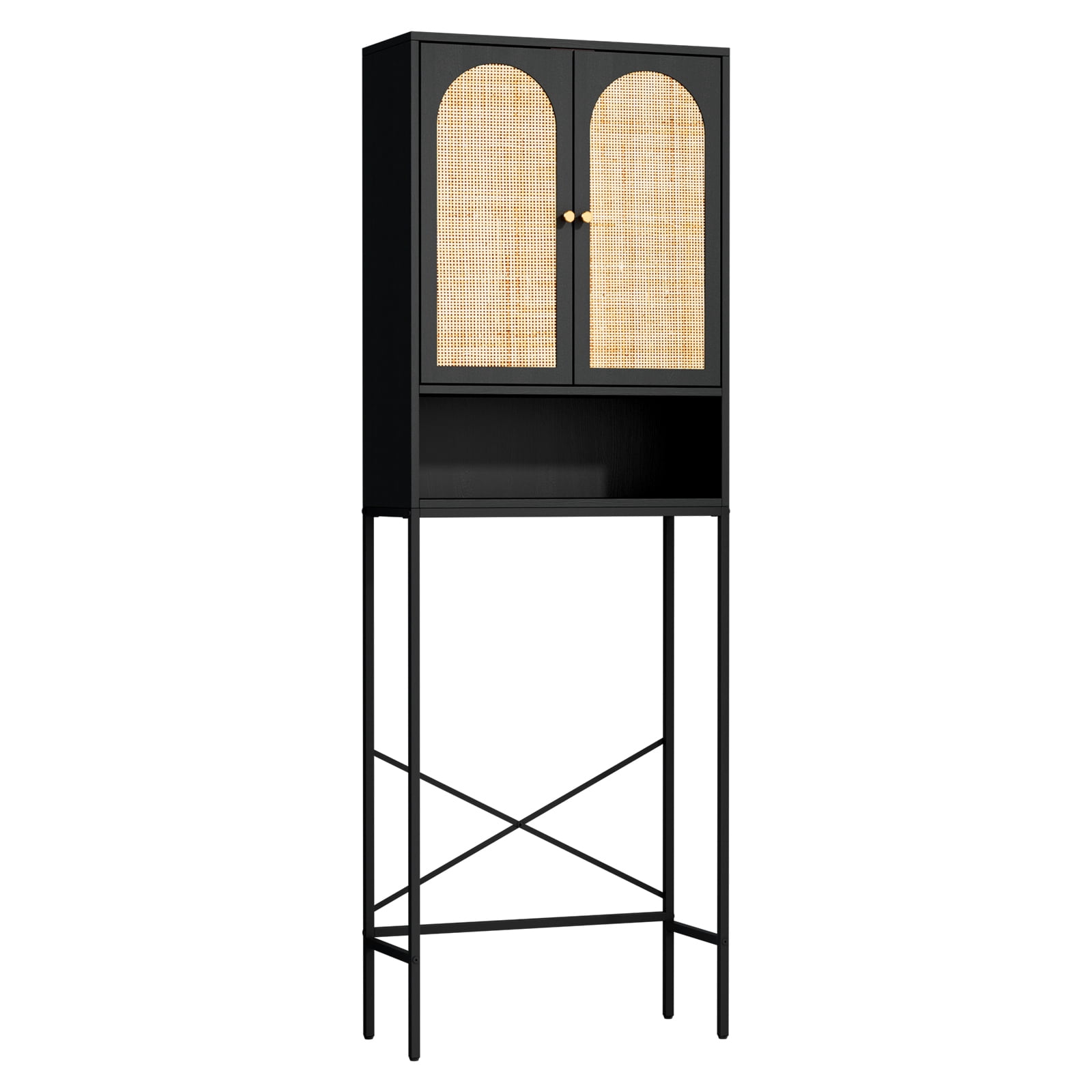 Ktaxon Over the Toilet Bathroom Cabinet Storage Space Saver with Double Doors and Open Shelving, Black
