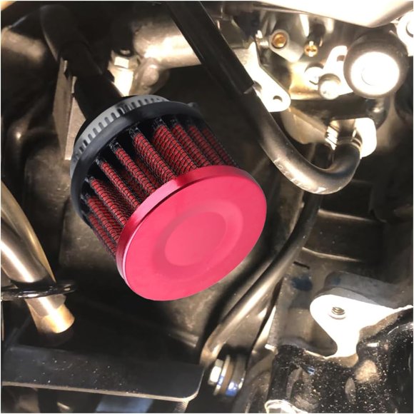 1" Car Air Intake Filter, 25mm Auto Crankcase Cold Air Filter Cleaner with Adjustable Clamp, Universal Vent Valve Cover Breather for Car, Motorcycle (Red)