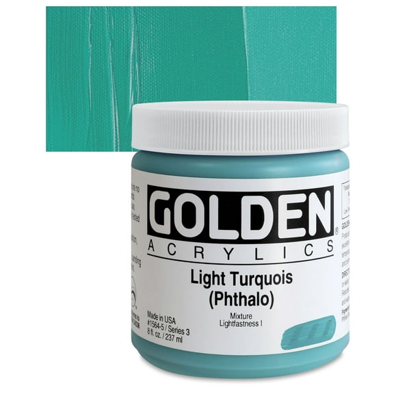 Golden Heavy Body Artist Acrylics - Light Turquoise (Phthalo), 8 oz Jar