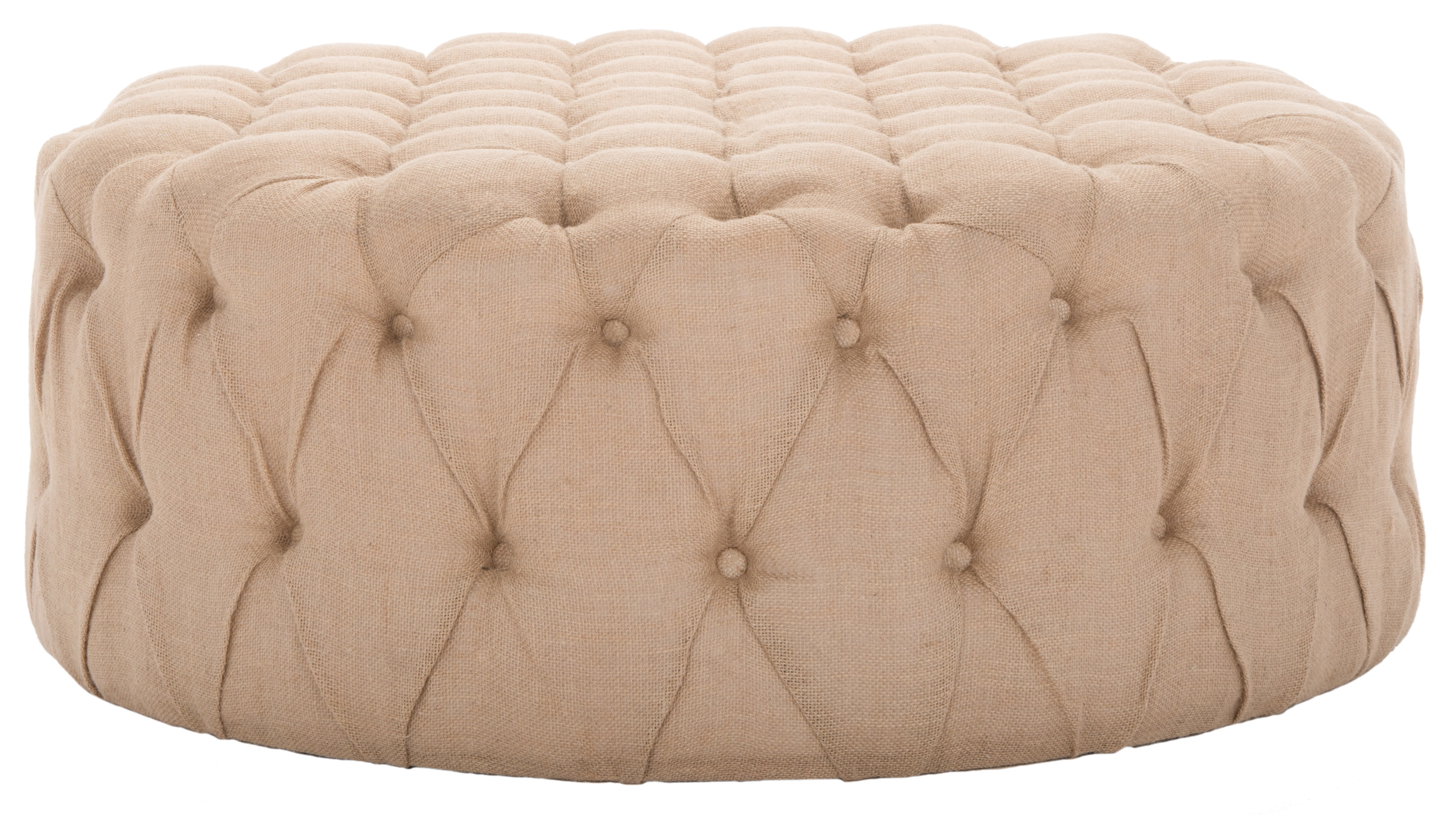 SAFAVIEH Charlene Modern Glam Solid Tufted Cocktail Ottoman, Beige