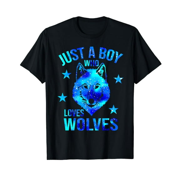 Just a Boy Who Loves Wolves Galaxy Space Wolf Lover Themed T-Shirt