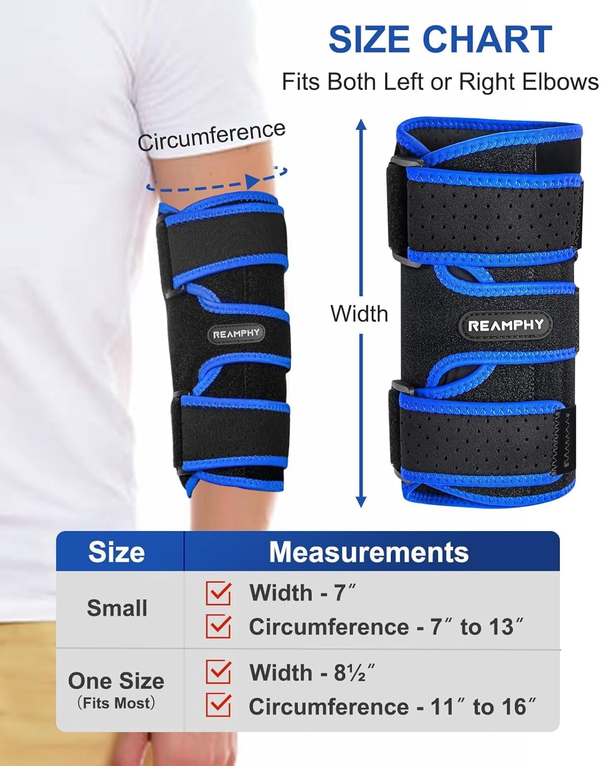 Reamphy Elbow Brace Comfortable Night Sleep, Cubital Tunnel Syndrome, Ulnar Nerve entrapment Relief Pain and Tendonitis, Arm Straightener Fit Men ＆ Women (Small Blue)