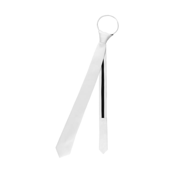 Vesuvio Napoli PreTied SKINNY Men's Neck Tie Solid WHITE Narrow Zipper Necktie