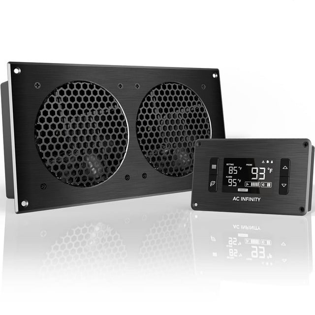 AC Infinity AIRPLATE T7, Quiet Cooling Fan System 12" with Thermostat Control, for Home Theater AV Cabinets