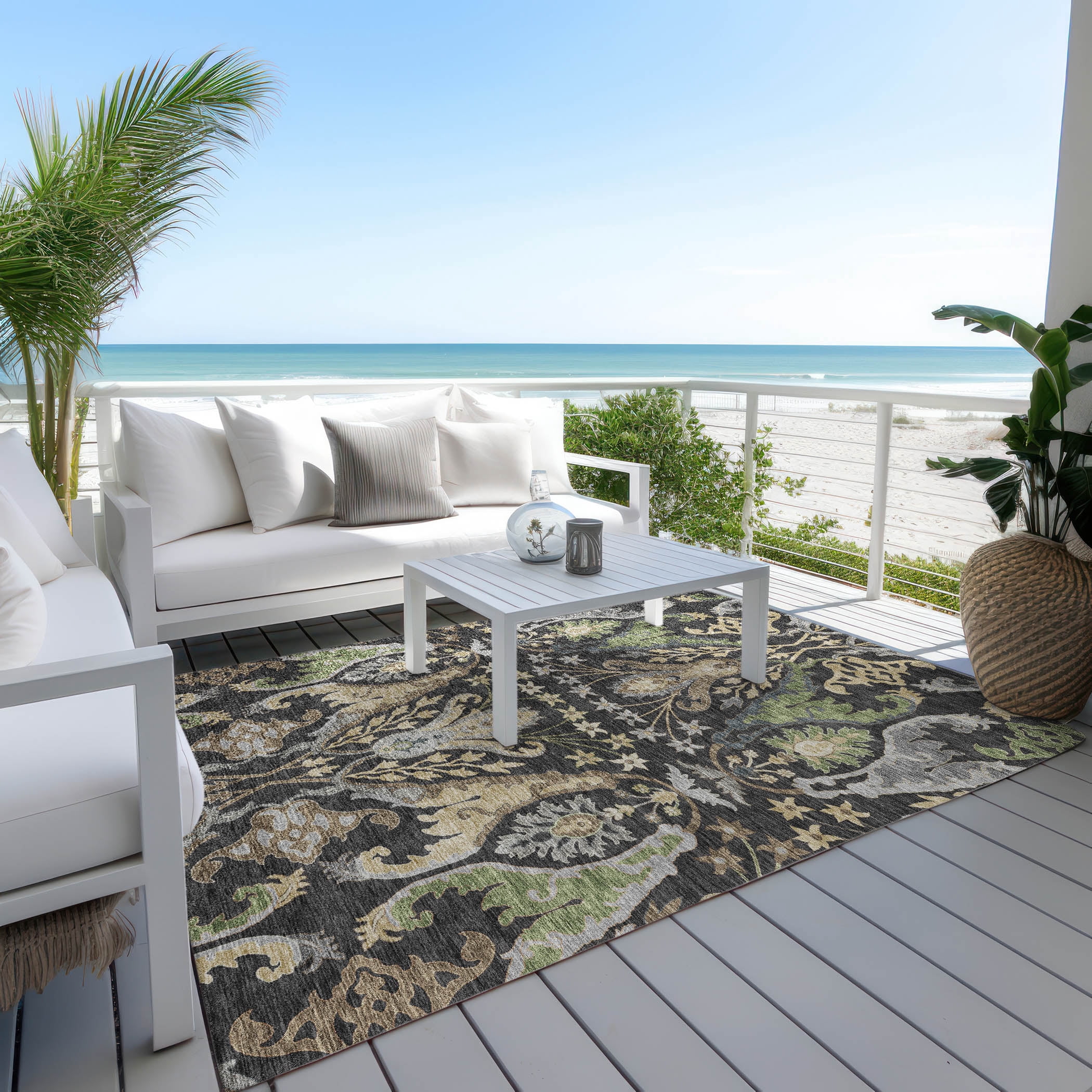 Addison Rugs Chantille Indoor/Outdoor Transitional Global Black Washable Rectangle Rug, 10' x 14'