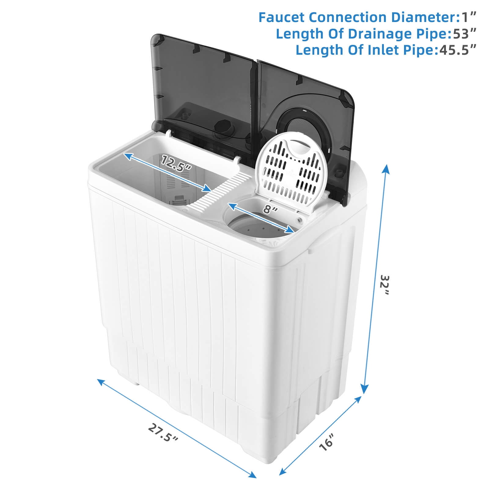 Costway 26lbs Portable Semi-automatic Twin Tub Washing Machine with Drain Pump Black
