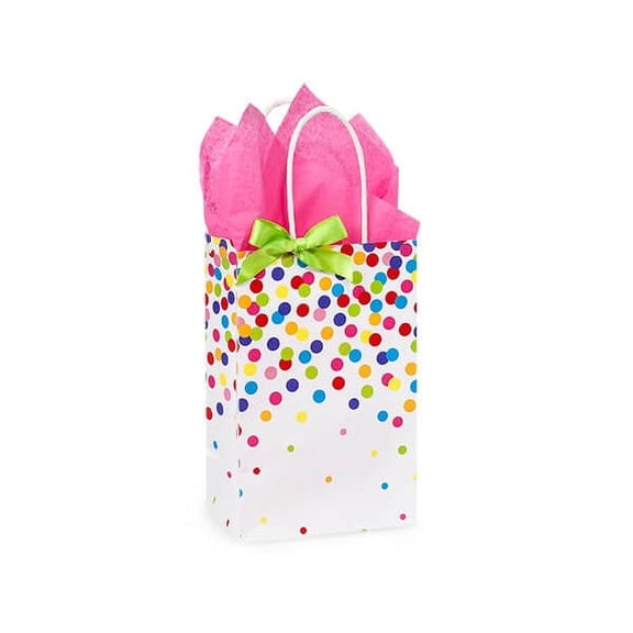 Rainbow Confetti Paper Shopping Bags, Rose 5.25x3.5x8.25", 25 Pack