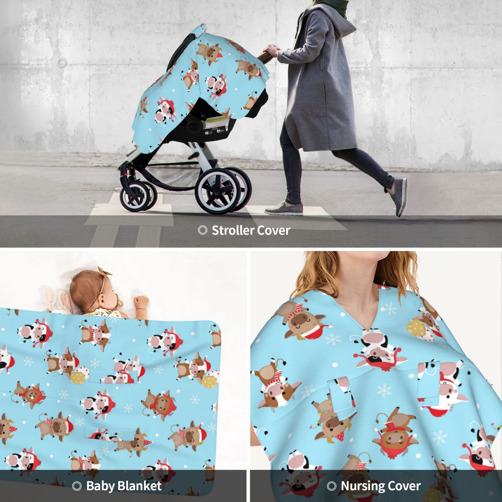 Car Seat Cover Baby - winter cow cute Breathable Infant Car Seat Cover for Baby Carseat, Lightweight Comfort Baby Essentials Must Haves Newborn Stuff for Girl Boy