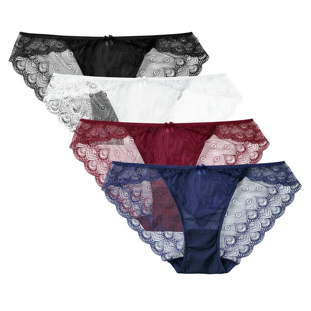 Charmo Women's Lace Underwear Nylon Sexy Bikini Panties Pack of 4 