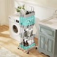 thumbnail image 5 of 4 Tier Foldable Rolling Cart, Metal Utility Cart with Lockable Wheels, Folding Storage Trolley for Living Room, Kitchen, Bathroom, Bedroom and Office, Gray, 5 of 7