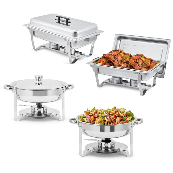 Stainless Steel Chafing Dish Buffet Set, 8 Qt Rectangle & 5 Qt Round Chafers with Food/Water Pans & Fuel Holder, Food Warmer Buffet Set for Parties, Events & Holiday Catering