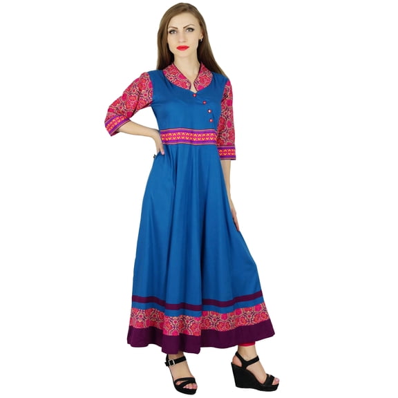 Bimba Women Blue Flaired Anarkali Kurta Kurti Casual Chic Indian Blouse Gift