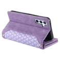 thumbnail image 5 of Case For Samsung Galaxy A36 5G Checkered With 6-card Slots Holder Kickstand Wrist Strap Lanyard Zipper PU Leather Flip Wallet Case,Purple,For Galaxy A36 (5G), 5 of 6