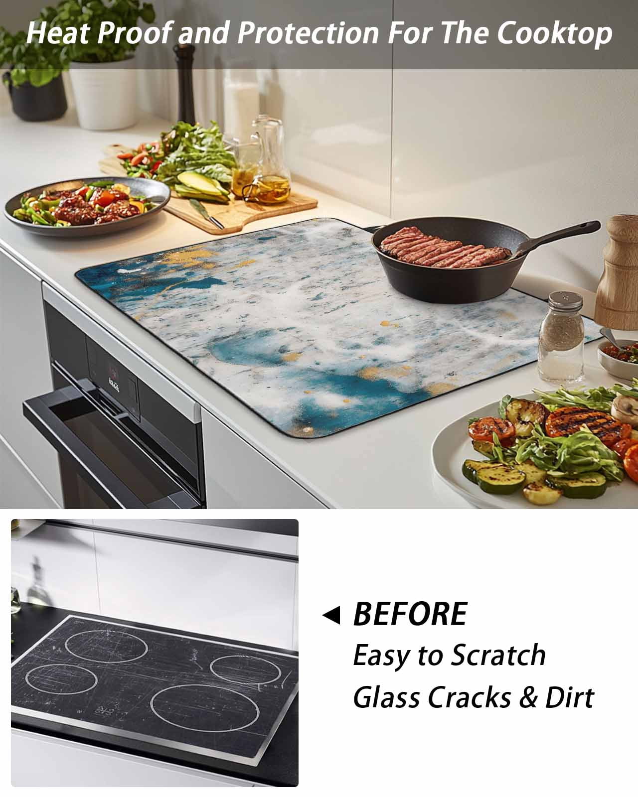 Stove Top Covers for Electric Stove, Teal Gray Gold Glass Stovetop Cover Protector, Modern Minimalist Abstract Gradient Art Induction Cooktop Protector Oven Mat for Kitchen Countertop 24"x21"