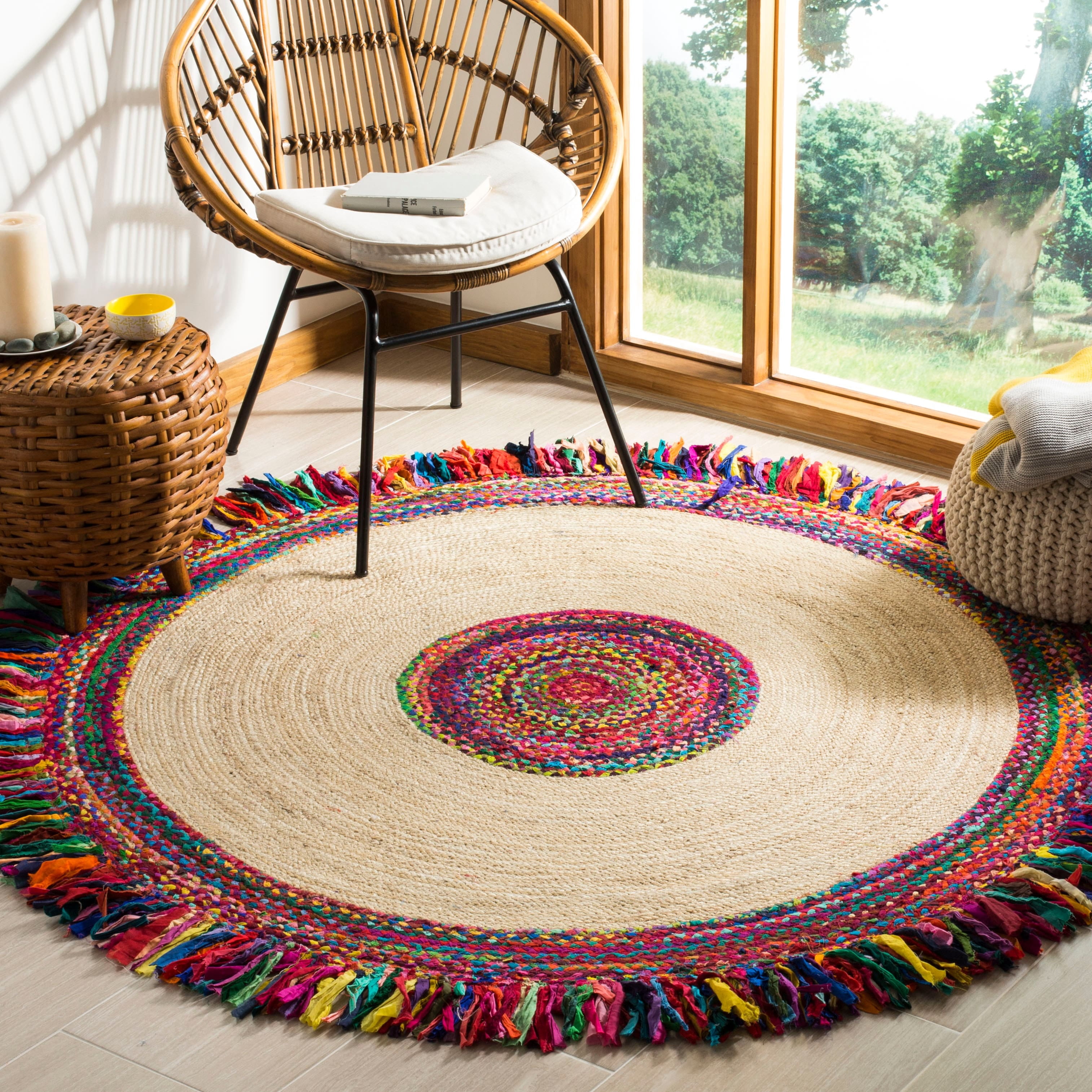 SAFAVIEH Cape Cod Keeleigh Geometric Area Rug, Ivory/Denim, 6' x 6' Round