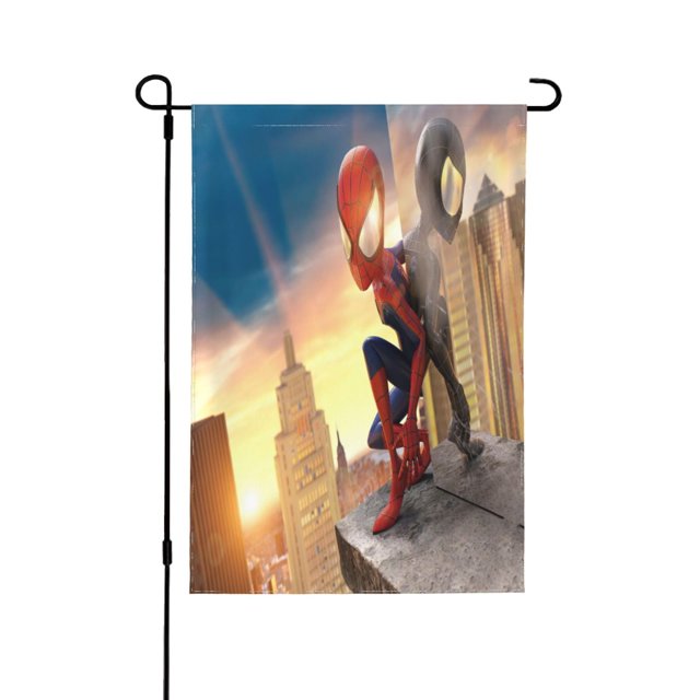 Bandera de jardín de temporada de Spider-Man, bandera de doble cara, bandera navideña para decoración navideña al aire libre.