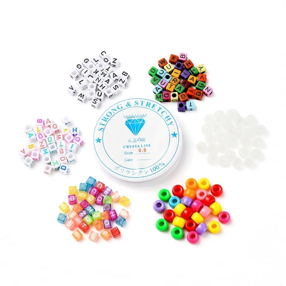 DIY Bracelet Jewelry Making Kits Including 200Pcs Luminous Resin European Beads and 1250Pcs Acrylic Beads and Clear Elastic Thread Mixed Color