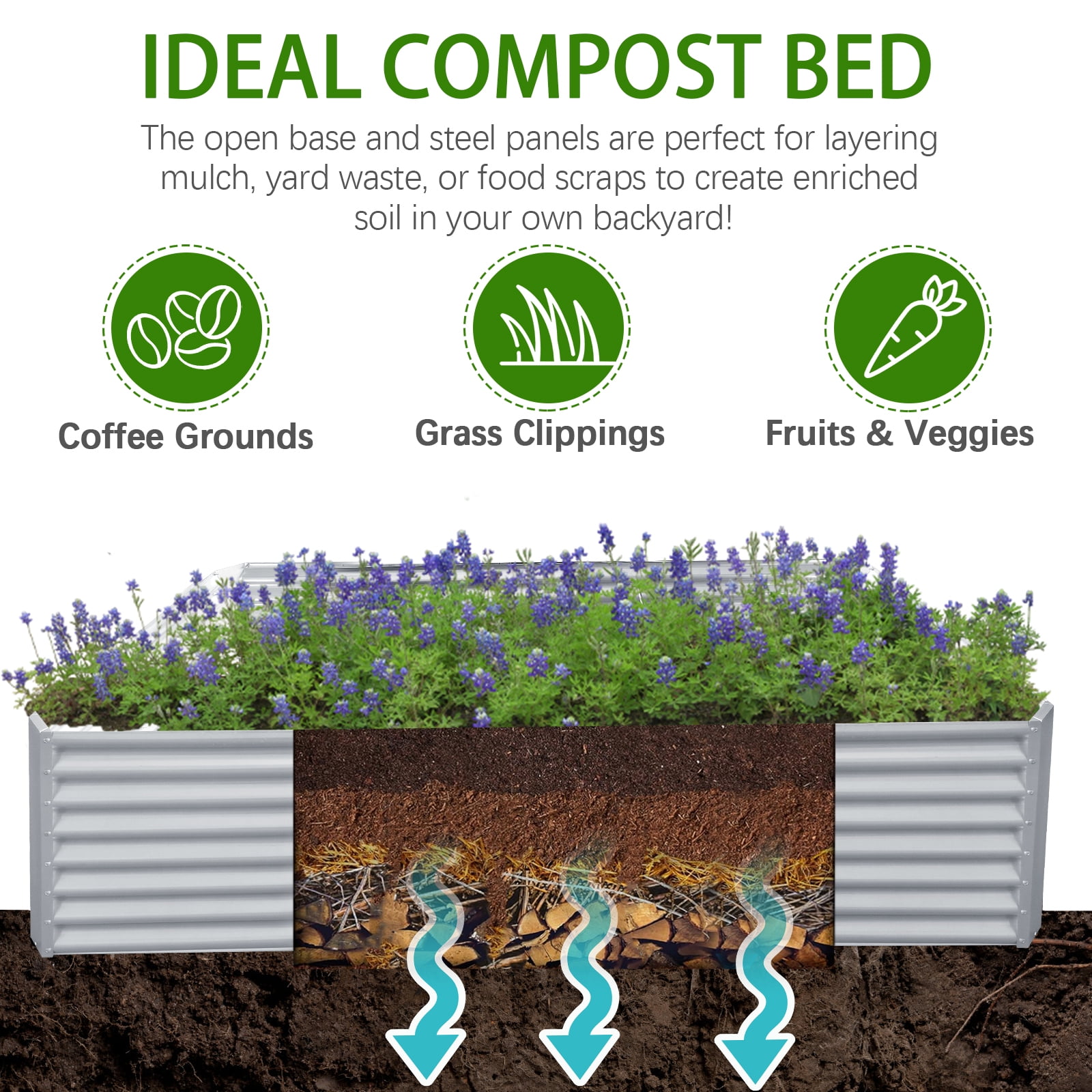 Jacgood 2 PACK 8x4x2ft Raised Garden Beds Outdoor，Galvanized Metal Planter Box for Vegetables,Flowers,Herbs, Silver Rectangle