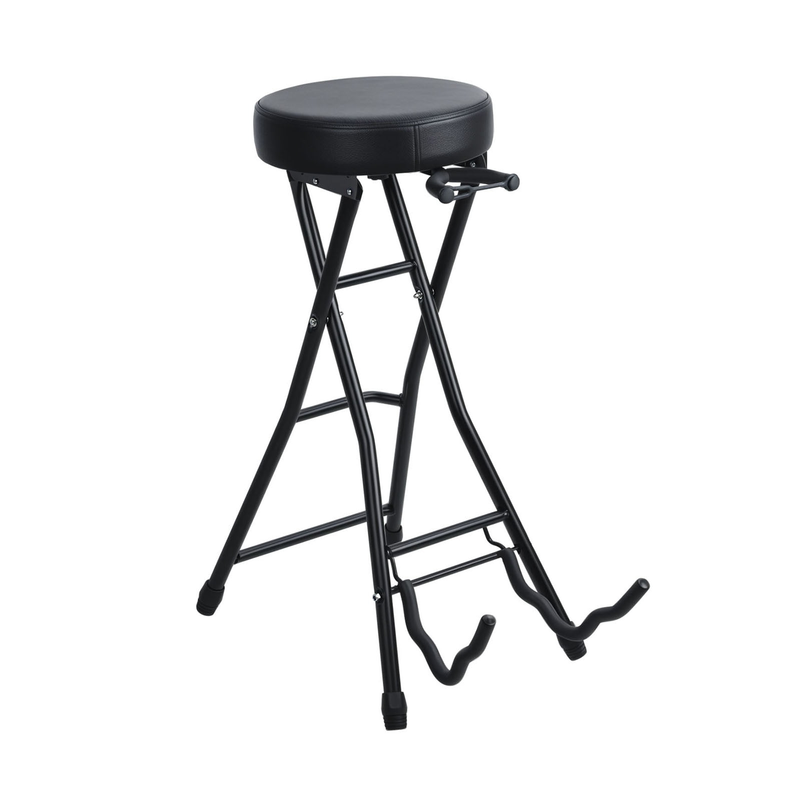 Seipola Guitar Stool with Padded Seat, Collapsible Chair with Guitar Stand, Retractable Hook, Adult Portable Folding Stool-Black