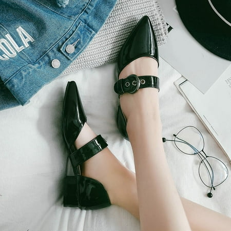 

Zanvin Womens Sandals Clearance Patent Leather Imitation Pigskin Low Heels Ladies Summer Sandals Size 35-43 Black 37