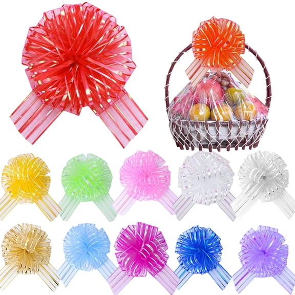 12 Pcs Christmas Gift Pull Bow, Large Gift Bow Organza Pull Bow with Ribbon for Present Gift Wrapping, 6 Inch