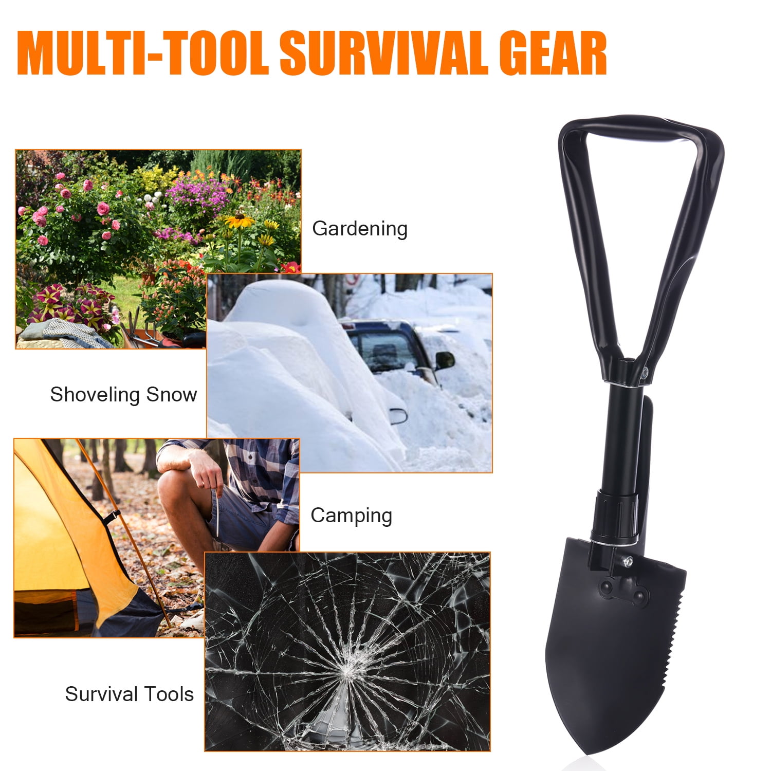Folding Shovel Camping Backpacking Tool Entrenching Tri-Fold Black w/ Pouch 
