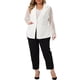 thumbnail image 2 of Blazers de Talla Grande para Mujeres Chaquetas de Trabajo Blazer con Solapa de Muesca y Frente de Encaje Blanco 2X, 2 of 5