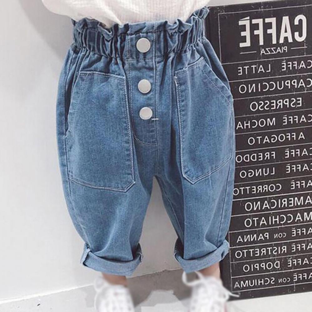 Baby Girls Denim Jeans Stretch Kids Wide Leg Pants Children Outwear Trousers  for Teenager Girl Spring Autumn